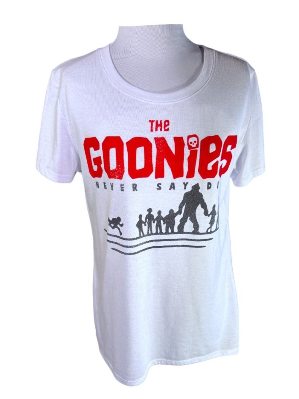 The Goonies Movie Tee Womens White Red Black Graphics - Picture 2 of 7